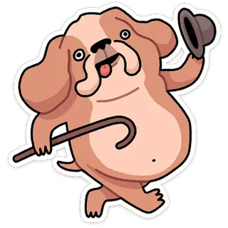 ⭐ chien, dessin animé, joyeux, chapeau, canne, mignon, danse telegram sticker