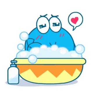 🛁 süß, blauer Blob, Badewanne, Liebe, Herz, Blasen, Cartoon whatsapp sticker
