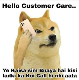 📞 Doge Doge Meme Hello Customer Care.. Ye Kaisa sim Bnaya hai kisi ladki ka Koi Call hi nhi aata telegram sticker