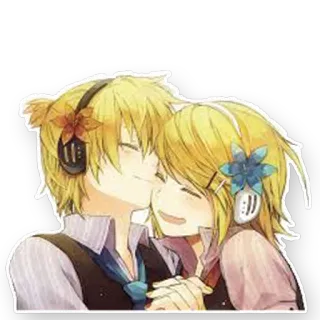 😘 Rin and Len Kagamine Vocaloid アニメ, ボーカロイド, 音楽, 兄妹, 愛, かわいい, デュオ telegram sticker