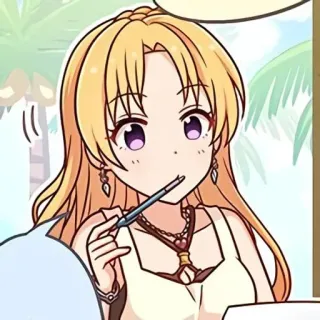 🤔 anime, fofo, garota, escrita, loira whatsapp sticker