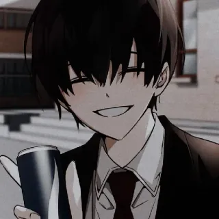 ⬛ Anime, Cartone animato, Ragazzo, Bevanda, Completo, Carino telegram sticker