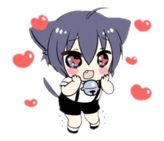 🫐 Anime, Ragazzo gatto, Kawaii, Cuori, Carino, Chibi telegram sticker