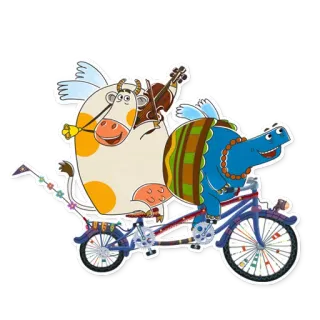 😁 vaca, tartaruga, bicicleta, animal, desenho animado telegram sticker