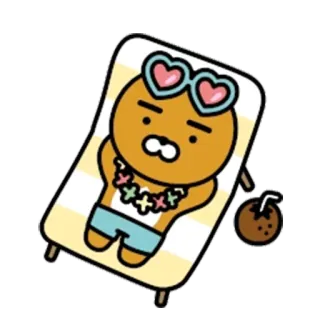 🤗 Ryan desenho animado, praia, relaxamento, fofo, verão, personagem, Ryan, Kakao Friends telegram sticker