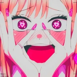😍 Marin Kitagawa My Dress-Up Darling Anime, Ragazza, Capelli rosa, Occhi a cuore, Marin Kitagawa, My Dress-Up Darling telegram sticker
