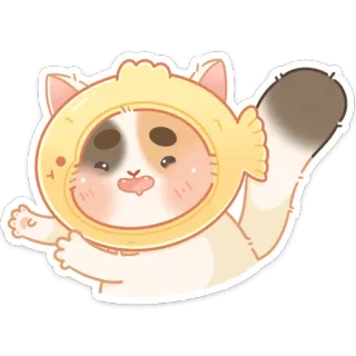 😕 gato, animal, lindo, pegatina, dibujos animados, pez, chibi whatsapp sticker