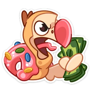 💰 cartone animato, ciambella, soldi, arrabbiato, personaggio, cartone animato, umorismo whatsapp sticker
