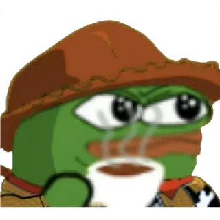 😁 Pepe the Frog เปเป้, เปเป้เดอะฟรอก, กบ, มีม, อินเทอร์เน็ตมีม, คาวบอย, กาแฟ whatsapp sticker