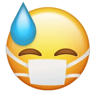 😓 emoji, masker, keringat, covid, sakit, kuning whatsapp sticker