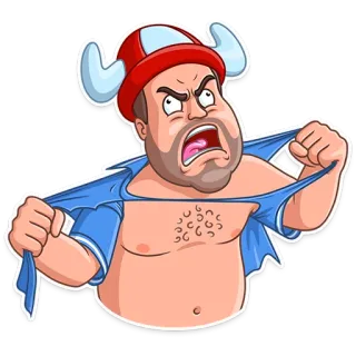 😡 viking, en colère, dessin animé, déchirer chemise telegram sticker