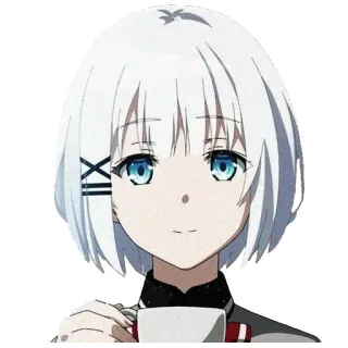 🙃 Anime, Ragazza, Capelli Bianchi, Occhi Azzurri, Bevendo, Carina, Cartone Animato telegram sticker