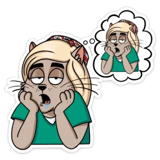 🤤 cat, sleepy, dreaming, cartoon, animal, lazy telegram sticker