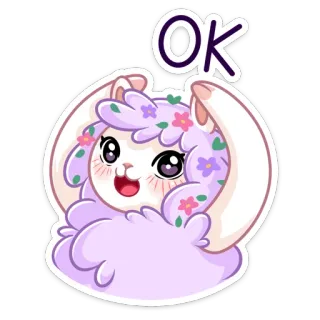 👌 OK lama, alpaca, carino, cartone animato, adesivo, animale, soffice, fiori whatsapp sticker