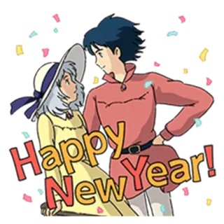 🎅 Happy New Year! праздник, новый год, аниме, пара, анимация whatsapp sticker