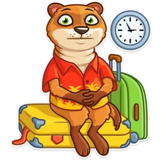 😐 loutre, voyage, valise, vacances, dessin animé, animal telegram sticker
