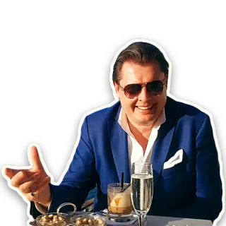 😎 mann, anzug, sonnenbrille, getränk, tisch, cocktail telegram sticker