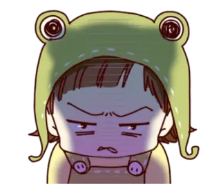 😠 rana, capucha, enojado, molesto, irritado, personaje, dibujo animado telegram sticker