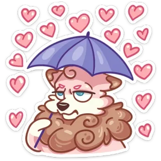❤️ perro, corazones, paraguas, lindo, amor, dibujos animados telegram sticker