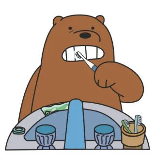 🧼 Grizz We Bare Bears orso, spazzolino da denti, pulizia, cartoni animati telegram sticker