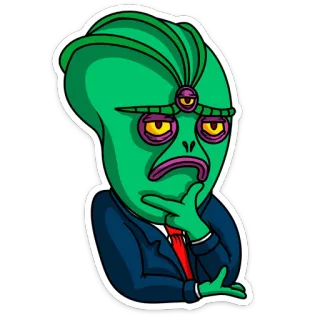 🤔 Alien, Empresário, Pensador, Verde, Personagem, Terno whatsapp sticker
