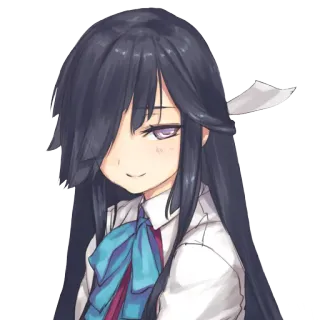 😔 fille anime, uniforme scolaire, cheveux longs, personnage féminin, sourire narquois whatsapp sticker
