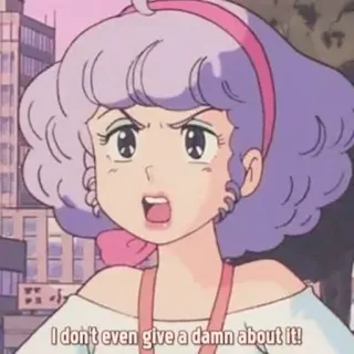 🖕 I don't even give a damn about it! anime, cewek, marah, retro, vintage, kartun whatsapp sticker
