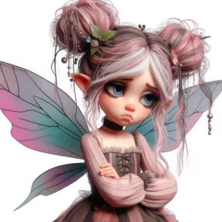 😔 fairy, sad, frown, wings, fantasy, cute, pigtails, magical telegram sticker