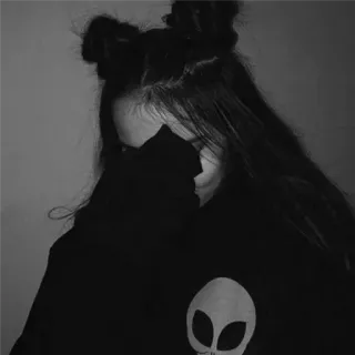 🤦‍♀ Alien, Zwart-wit, Ruimte, Portret, Vrouw, Hoodie telegram sticker