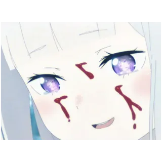 🍰 Emilia Re:Zero anime, sangre, Emilia, triste, lágrimas, llorar, chica, Re:Zero whatsapp sticker
