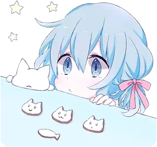 🐱 Anime, Niedlich, Mädchen, Katze, Sterne, Kekse whatsapp sticker