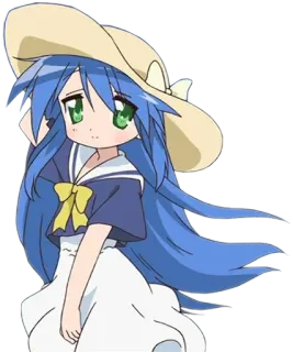☺️ Konata Izumi Lucky Star anime, chica, sombrero, pelo azul, Konata Izumi, Lucky Star whatsapp sticker