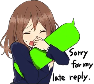 😔 Sorry for my late reply. Dziewczyna anime, Przeprosiny, Późna odpowiedź, Kreskówka, Słodkie, Przepraszam telegram sticker