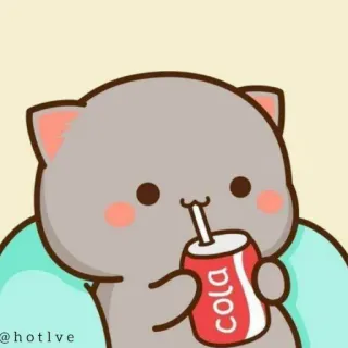 😋 @hotlve cat, drinking, cola, cute, cartoon, animal telegram sticker