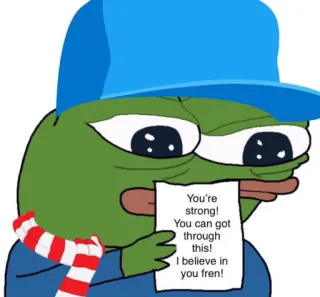 🤗 Pepe the Frog You're strong!
You can got through this!
I believe in you fren! pepe, rana, motivación, ánimo, fuerte, meme telegram sticker