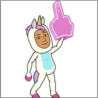 😝 การ์ตูน, ยูนิคอร์น, นิ้วกลาง, ก้าวร้าว, ท่าทาง, นิ้วโฟม, Bitmoji telegram sticker