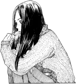 🎇 женщина, курение, сигарета, свитер, сидит, манга, аниме telegram sticker