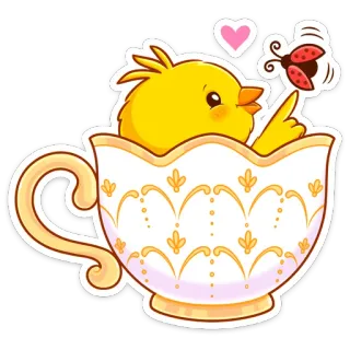 🐣 kurczak, filiżanka, słodki, kawaii, ptak, kreskówka, zwierzę, filiżanka do herbaty telegram sticker