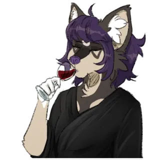 🍷 Furry, Antropomórfico, Animal, Vino, Vaso, Bebiendo telegram sticker