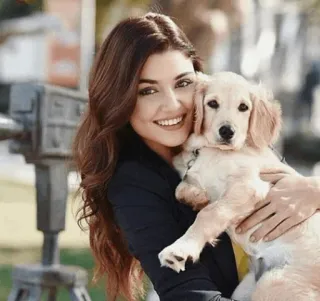 🐶 woman, dog, pet, golden retriever, cute, animal, portrait, smile telegram sticker