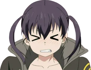 😣 Maki Oze Fire Force アニメ, 炎炎ノ消防隊, 茉希尾瀬, 可愛い, 恥ずかしい telegram sticker