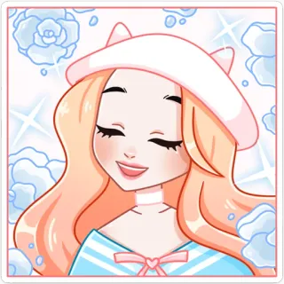 😃 аниме девушка, каваи, берет, розы, милый, иллюстрация, цифровое искусство telegram sticker