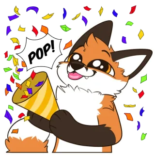🎉 POP! raposa, celebração, festa, confete, fofo whatsapp sticker