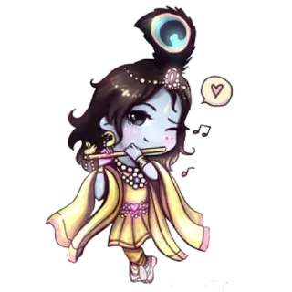 😉 Krishna 印度教, 神, 笛子, 卡通, 神祇 telegram sticker