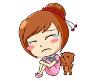 🤔 triste, chorando, menina, ursinho de pelúcia, anime, kawaii whatsapp sticker