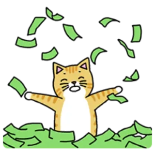 🐈 cat, money, cash, finance, cartoon, happy telegram sticker