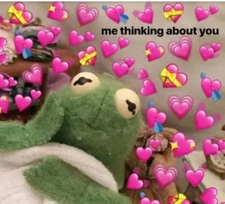 💘 Kermit me thinking about you kermit, cœur, amour, mème, penser, mignon whatsapp sticker