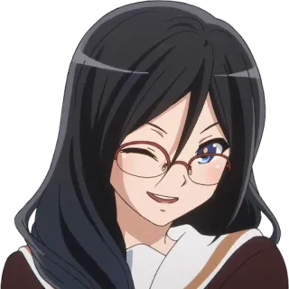 😉 อนิเมะ, ผู้หญิง, แว่นตา, ขยิบตา, ผมสีน้ำตาล telegram sticker