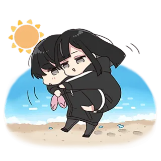 🤗 Anime, Chibi, Pantai, Gendong, Lucu, Musim panas, Kartun telegram sticker