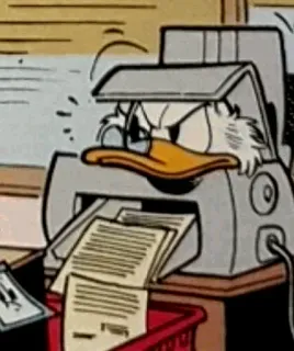 🖨 Donald Duck cartone animato, anatra, ufficio, stampante, arrabbiato, fumetto whatsapp sticker